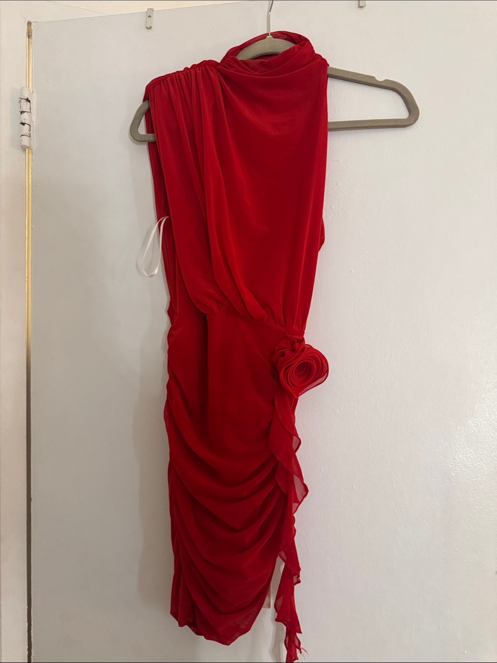 Red Draped One-Shoulder Women’s Dress